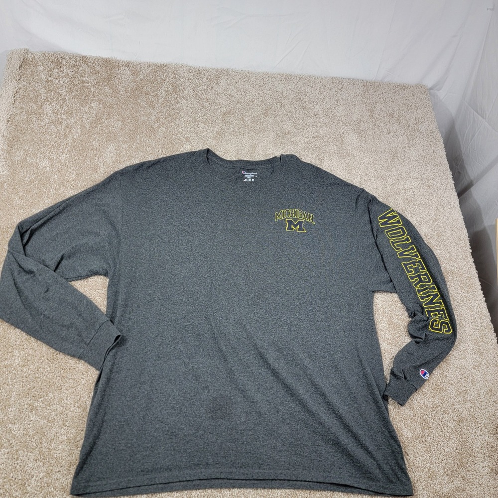 Champion Michigan Wolverines Long Sleeve Shirt Mens 2XL Gray Spellout